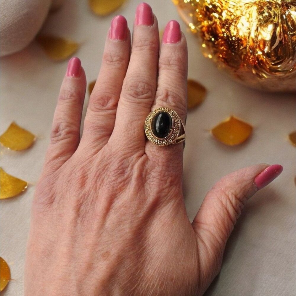 Sterling Silver 925 Women's Vermeil Silver Ring w/ Black Cabochon-Cut, Size 7 - Picture 10 of 11